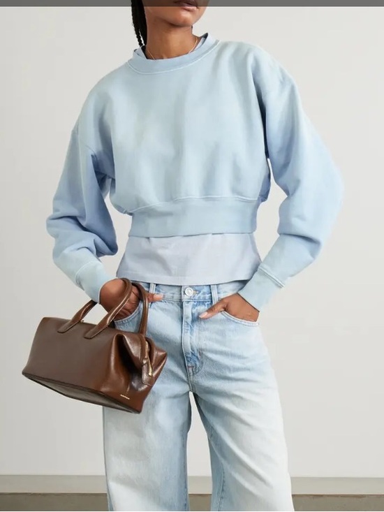 SLVRLAKE Sweaters - New SLVRLAKE Light Blue Cropped Crewneck Sweatshirt Size Small Cotton